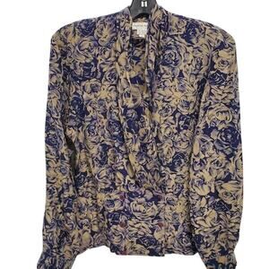 Vintage Nora Noh 100% Silk Floral Blouse Size 6 Rare Designer Heritage